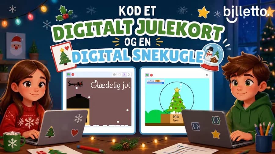 Lav et digitalt julekort og en digital snekugle med Scratch