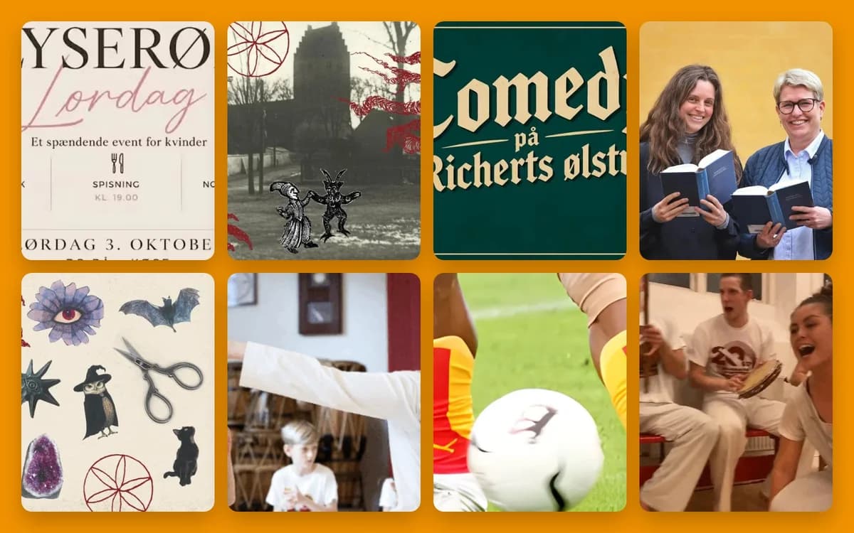 A collage showing posters, people, a child, soccer, and music scenes.