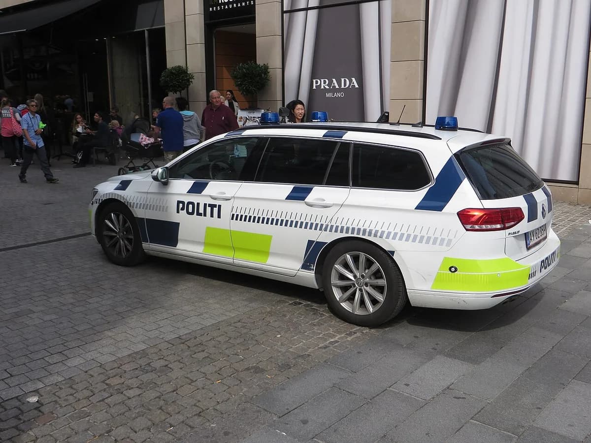 Danish police car parked on a street in Copenhagen