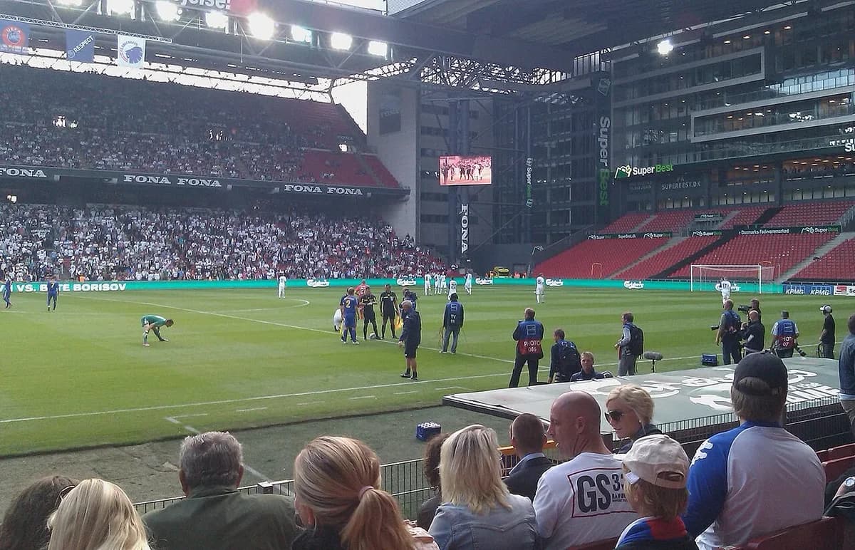 Football teams of FC Copenhagen and FC BATE Borisov on the field before a match