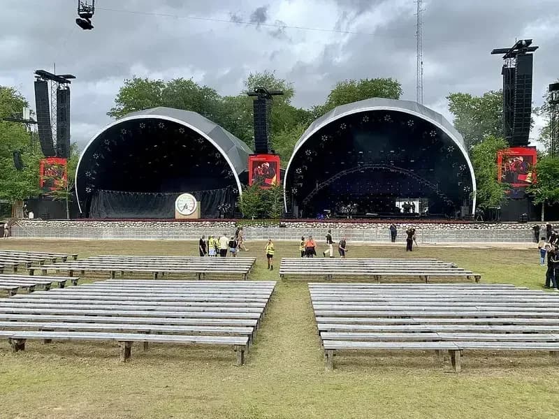 Empty Bøge Stage and benches at Smukfest 2022 before the festival begins